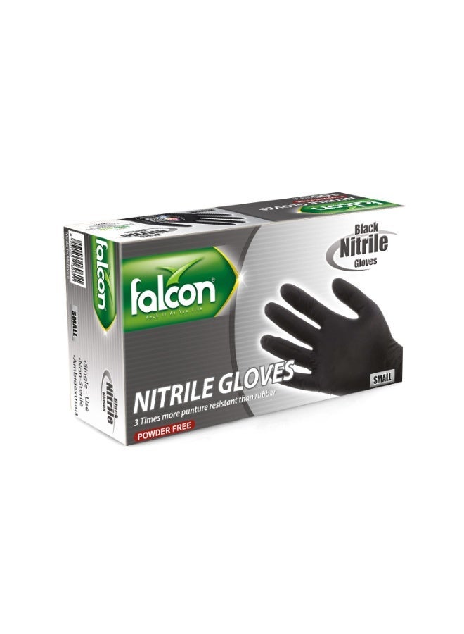 Falcon Nitrile Gloves 100 Pieces Powder Free Small Black - Image 1